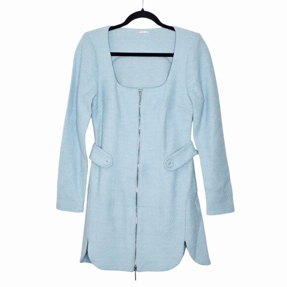 Alexis‎ Elvire Tweed Mini Dress Light Blue Cotton Long Sleeve Zip Front M - Picture 3 of 9
